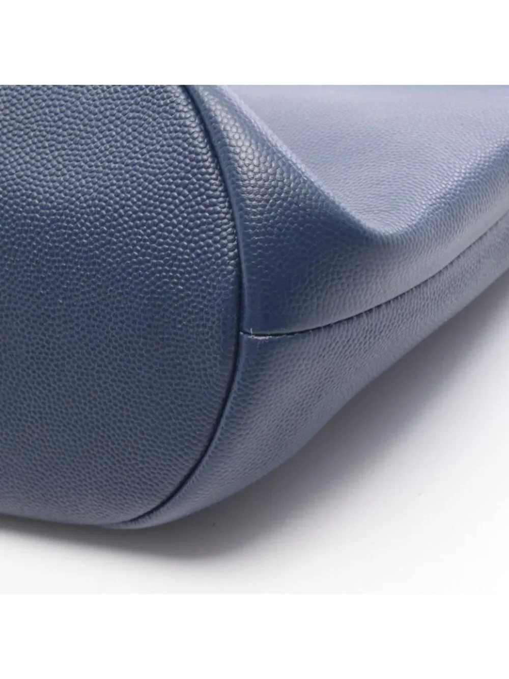 Chanel Shoulder Bag Deauville Navy Leather Logo Studs Drawstring